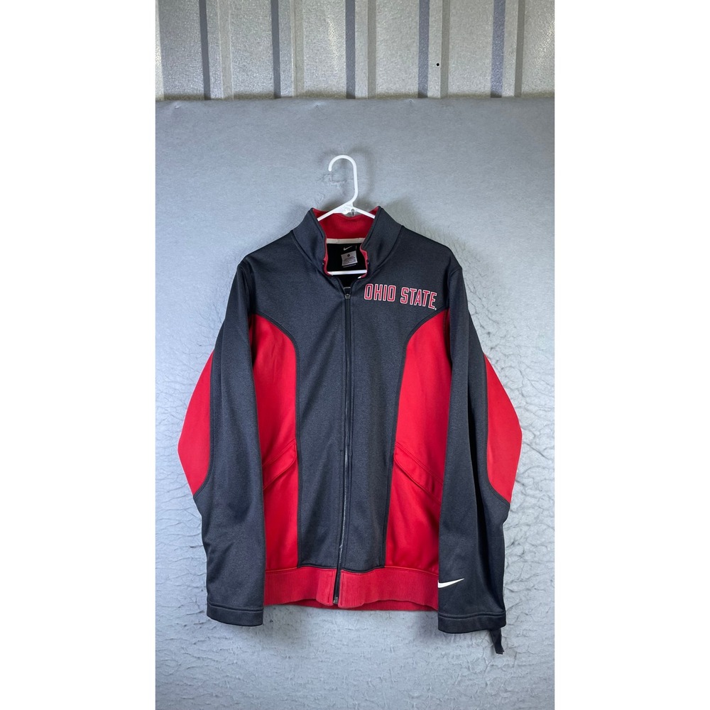 Nike Track Jacket Mens S Gray Red Good Ohio State Buckeyes Full Zip Athletic